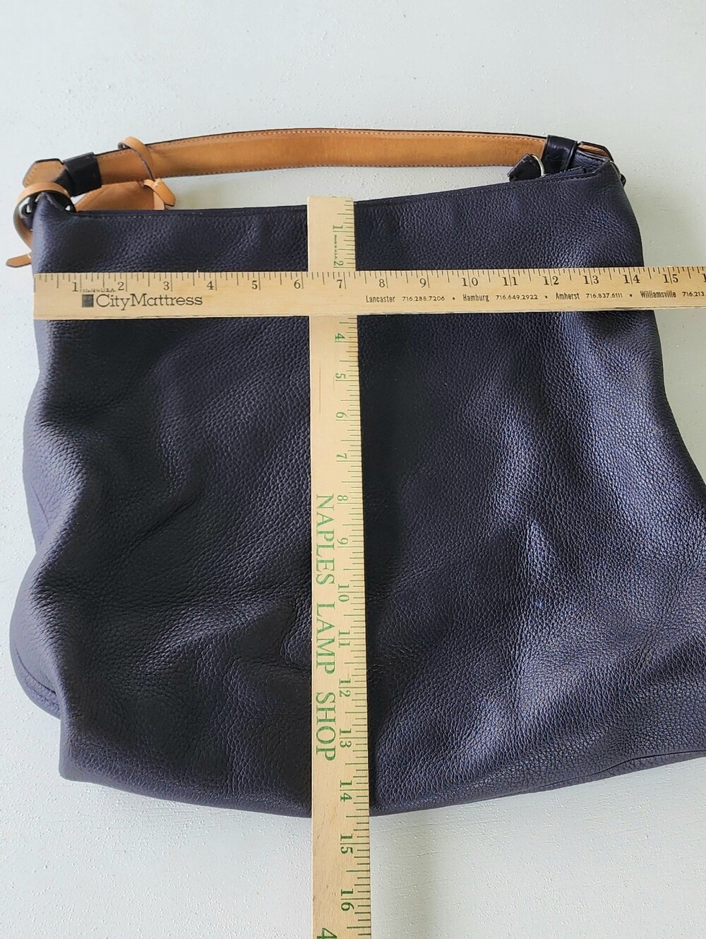 Reed Krakoff Navy Leather Shoulder Bag with Tan Accents - Picture 13 of 13